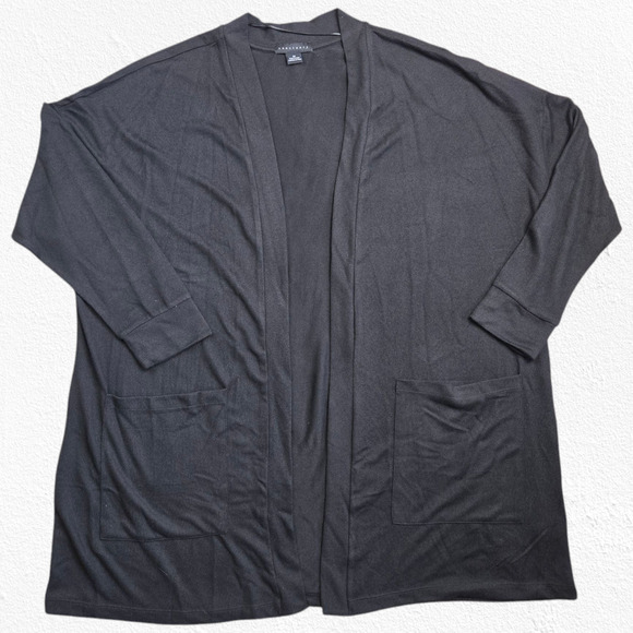 Sanctuary Black Black Open Front Knit Patch Pockets Cardigan Sweater Size 2X - Picture 1 of 8